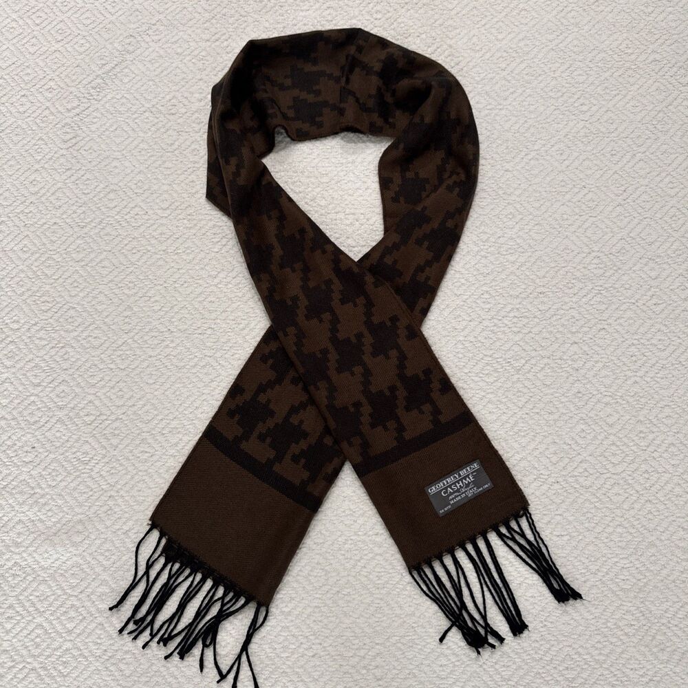 Geoffrey Beene Cashme Women's Soft Scarf Tan Brown Fringe Acrylic Made In Italy